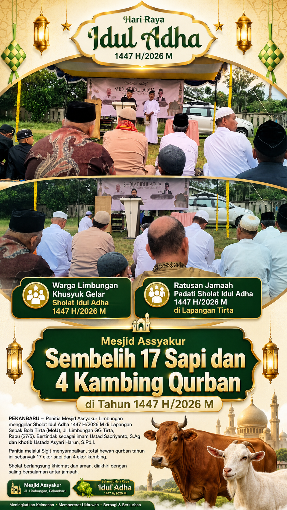 Mesjid Assyakur Sembelih 17 Sapi dan 4 Kambing Qurban di Tahun 1447 H/2026 M
