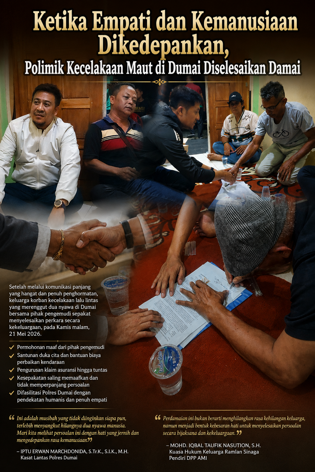 Ketika Empati dan Kemanusiaan Dikedepankan, Polimik Kecelakaan Maut di Dumai Diselesaikan Damai